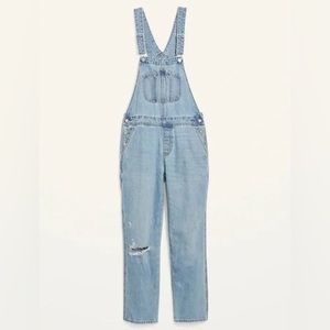 Old Navy Slouchy Straight Distressed Denim Light Wash Overalls size 6 tall